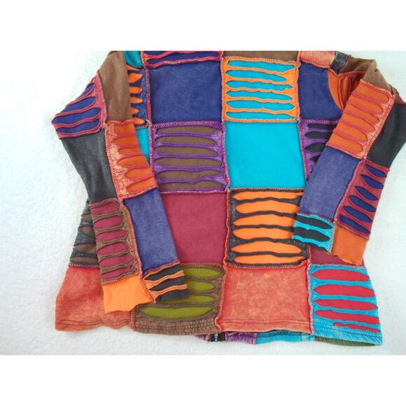 RISING INTERNATIONAL WOMEN Medium - FULL ZIP SLASHED PATCHWORK HOODIE SWEATSHIRT - Picture 9 of 9